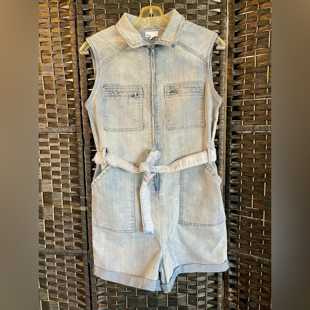 defrost Ladies Light Blue Denim Romper with Tie Waist